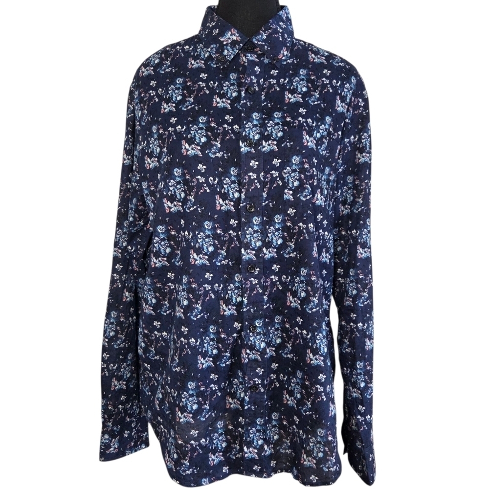 Club Monaco Dark Floral Slim Fit Shirt Size Med